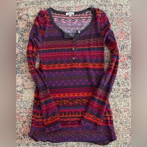 Splendid Vibrant Red and Purple Long Sleeve Top